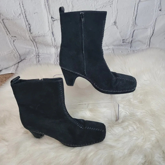 Linea Paolo Womens Suede Leather Square Toe Chunky Heel Black Mid-Calf Boot Chic - Picture 12 of 12